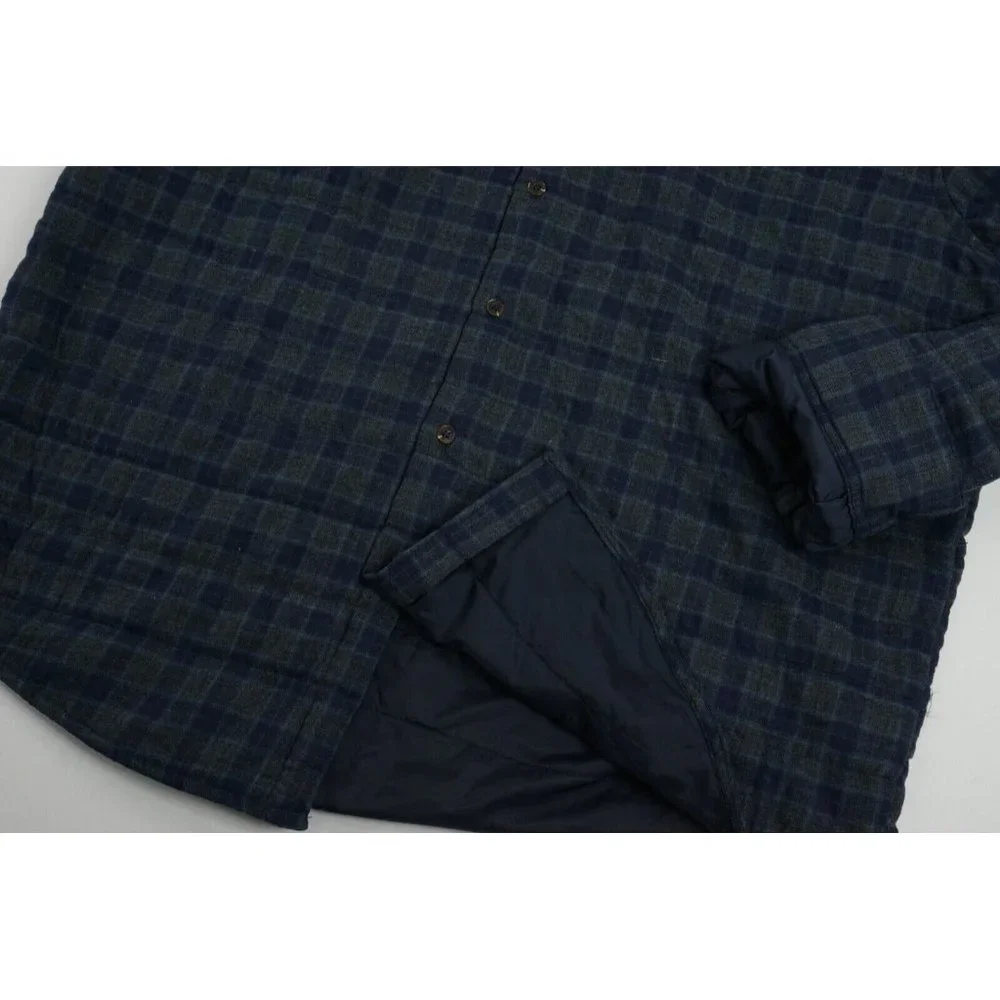 New $120 Thomas Dean Flannel Men's M / XL Blue Gray Check Lined‎ Shirt Jacket